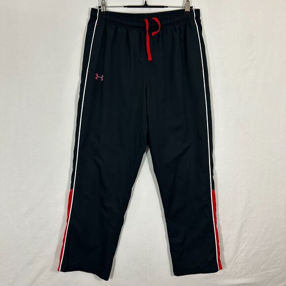 Under Armour Track Pants Mens Large Black Red Measures 33x31 Zippered Legs Mesh - Picture 1 of 11